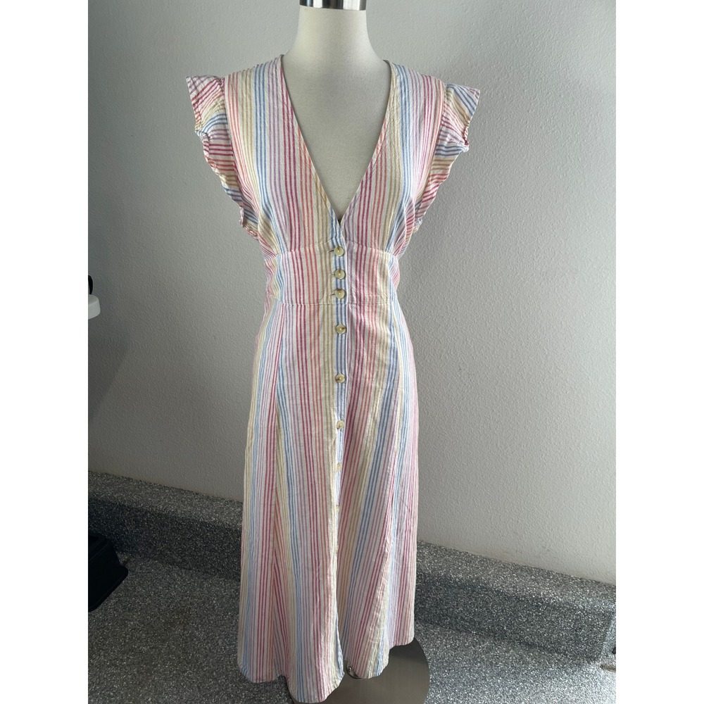 Marine Layer Pastel Stripe V‑Neck Maxi Dress in Pink, Blue, Yellow, Cream